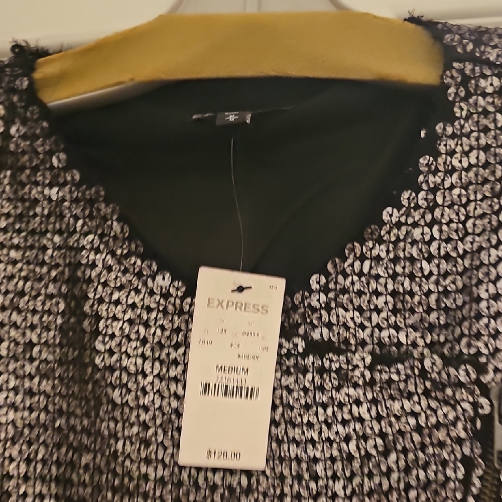 Express Black and Silver Sequin Blouse